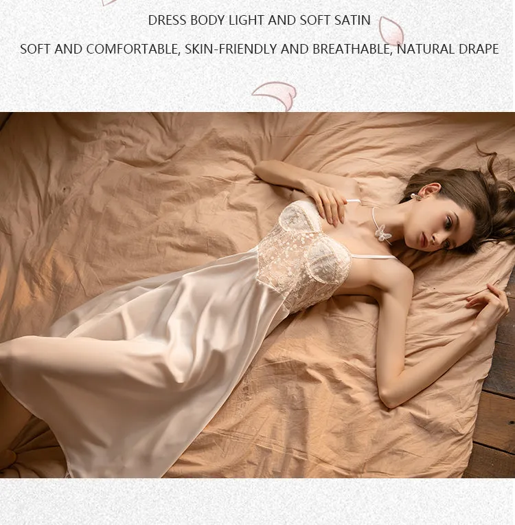 Satin Nightdress Lace Long Nightdress