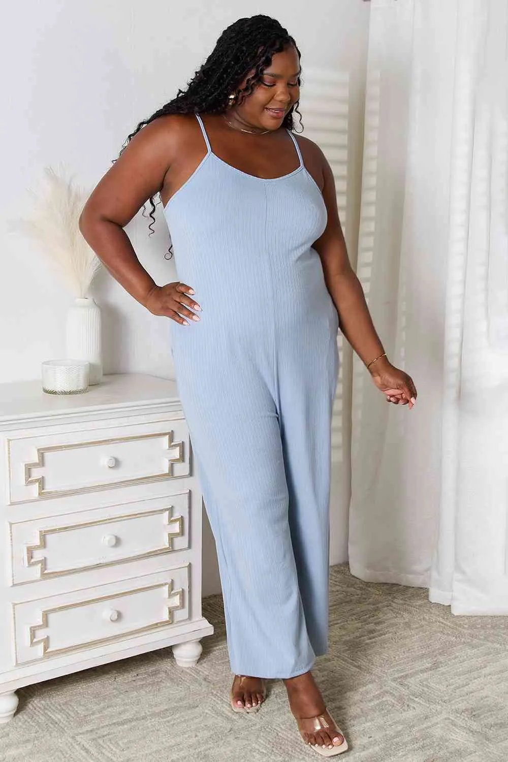 Serena Basic Bae Full Size Spaghetti Strap V-Neck Jumpsuit