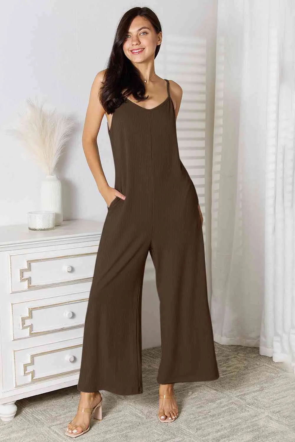 Serena Basic Bae Full Size Spaghetti Strap V-Neck Jumpsuit