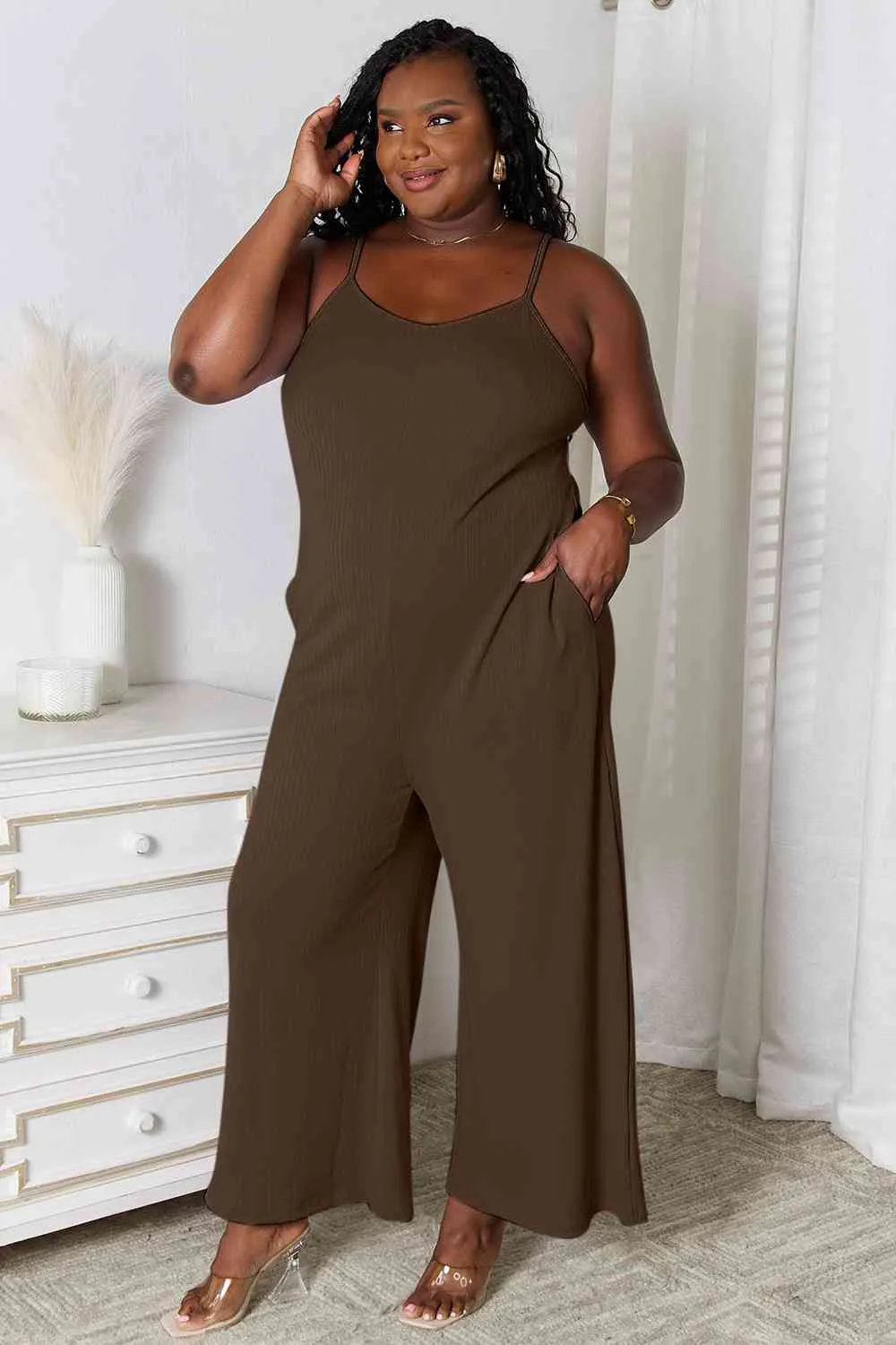 Serena Basic Bae Full Size Spaghetti Strap V-Neck Jumpsuit