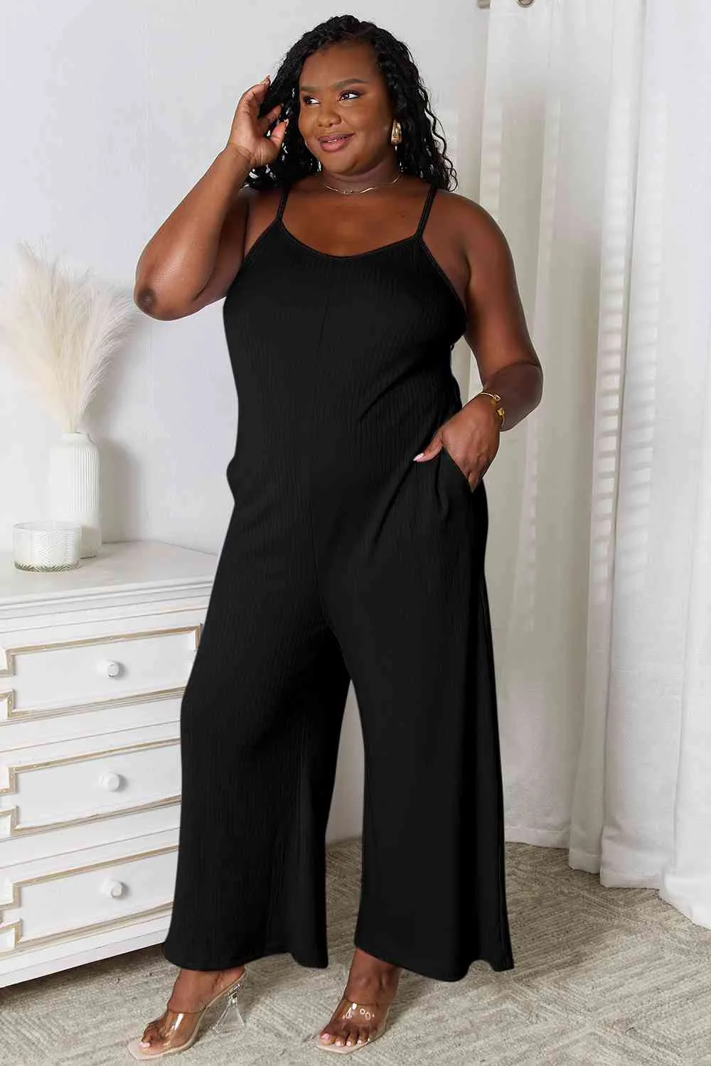 Serena Basic Bae Full Size Spaghetti Strap V-Neck Jumpsuit