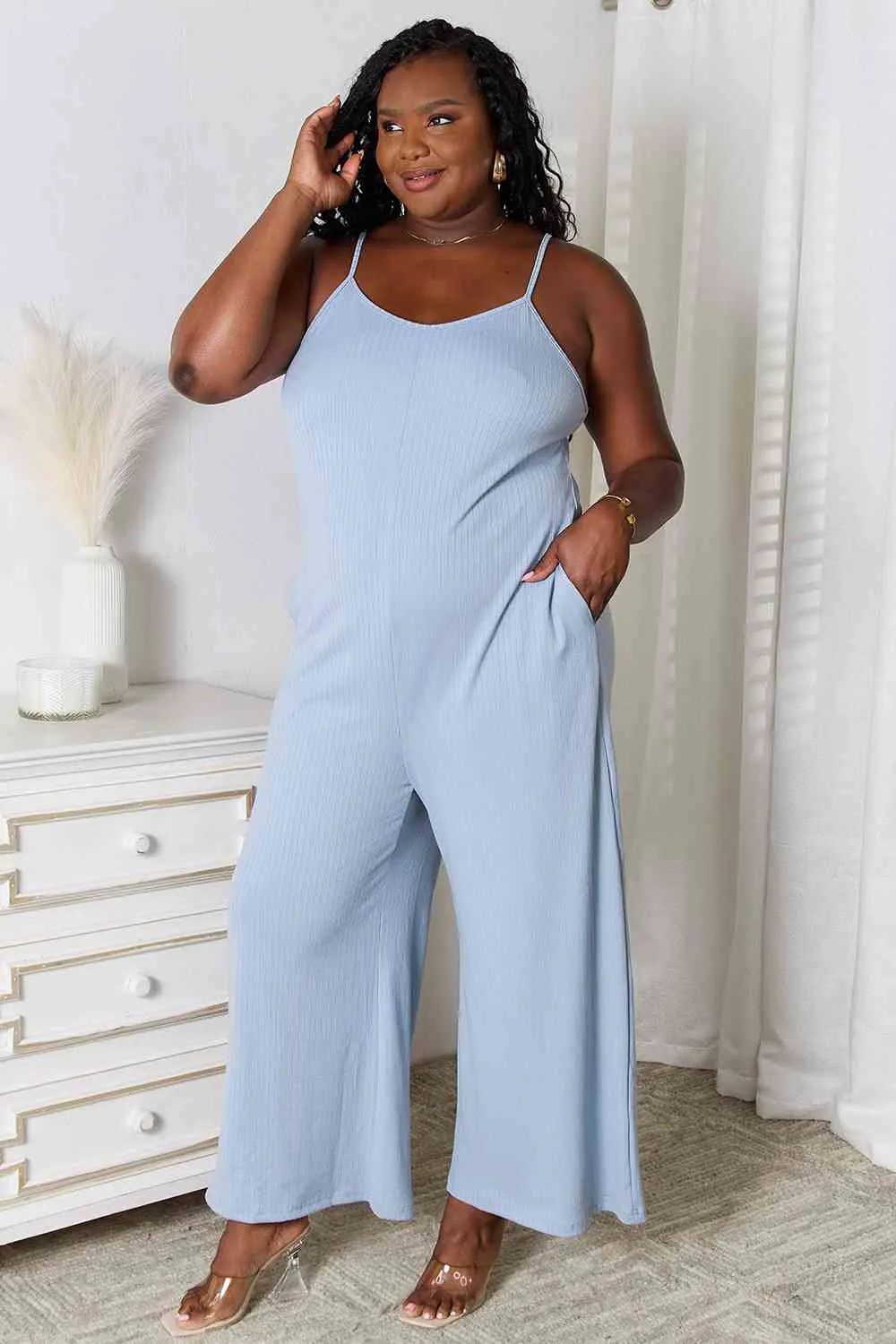 Serena Basic Bae Full Size Spaghetti Strap V-Neck Jumpsuit