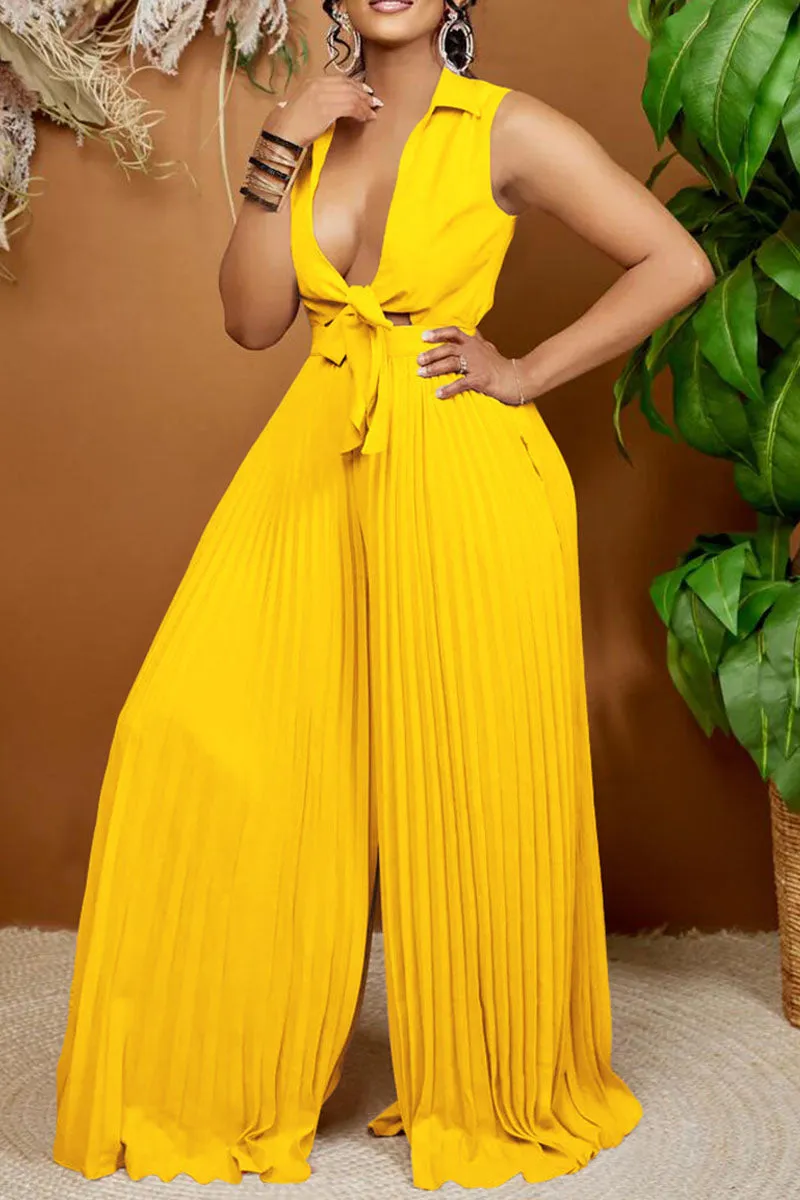Sexy Solid Bandage Hollowed Out Patchwork Fold Turndown Collar Straight Jumpsuits(4 Colors)