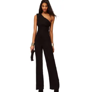 Sexy Women's One Shoulder Jumpsuit women's overall fashion High Waist Solid Chiffon jumpsuit pants coveralls black Full Length