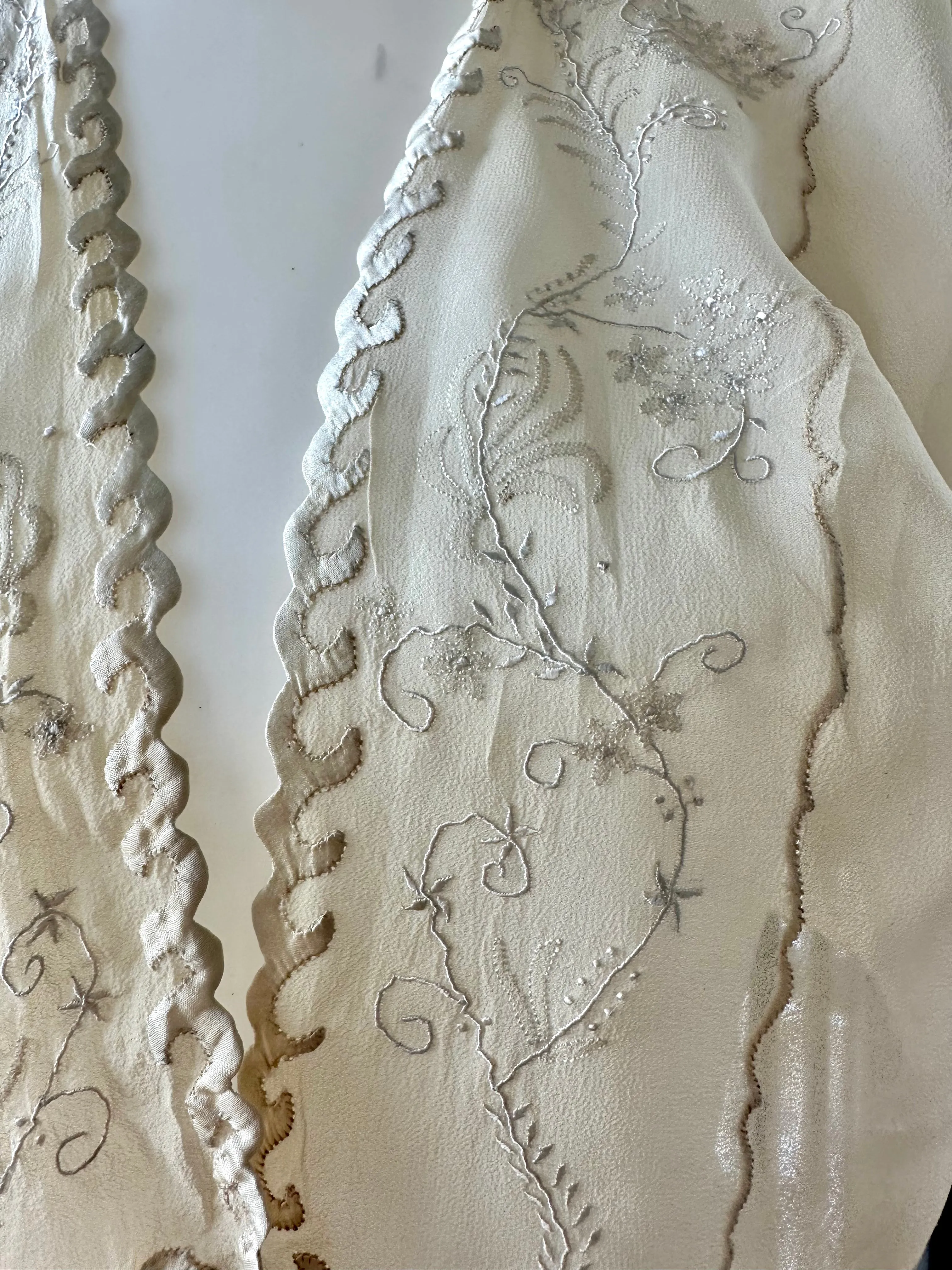Silk Embroidered Bed Jacket - 20s - Bridal