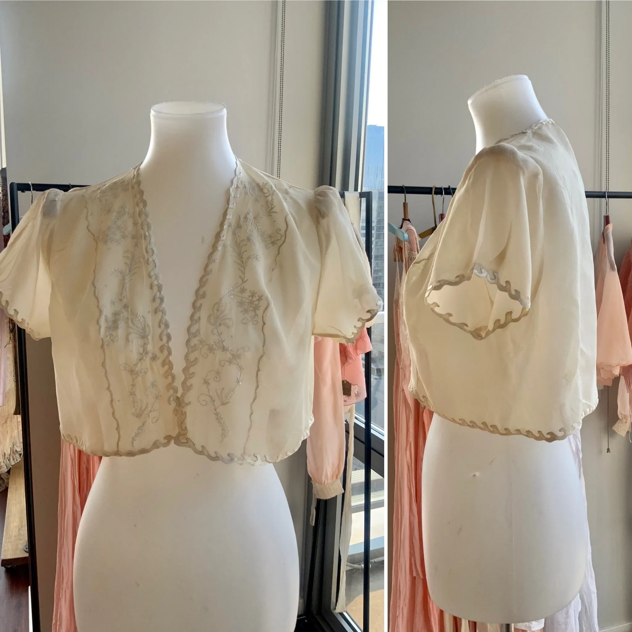Silk Embroidered Bed Jacket - 20s - Bridal