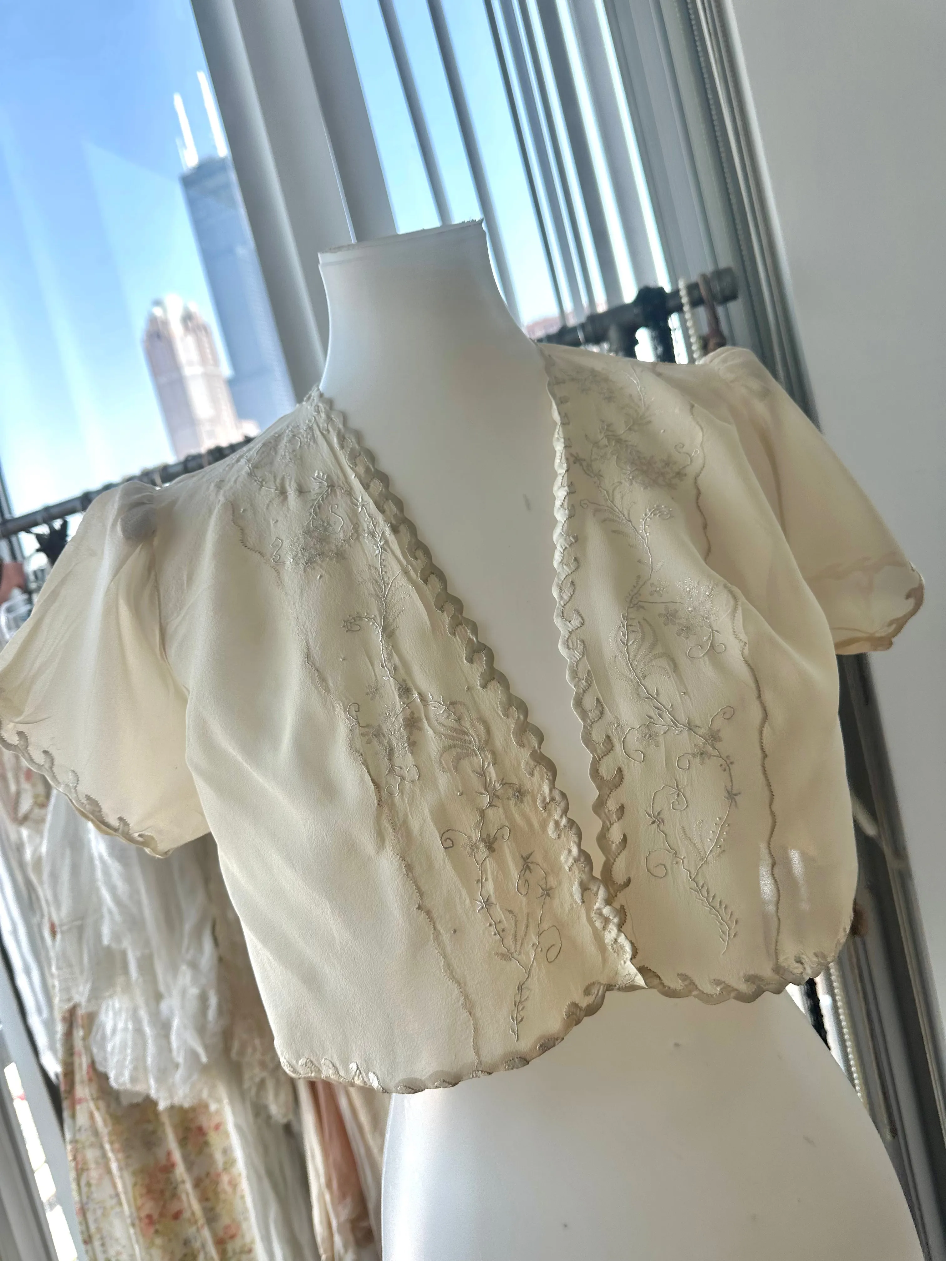 Silk Embroidered Bed Jacket - 20s - Bridal