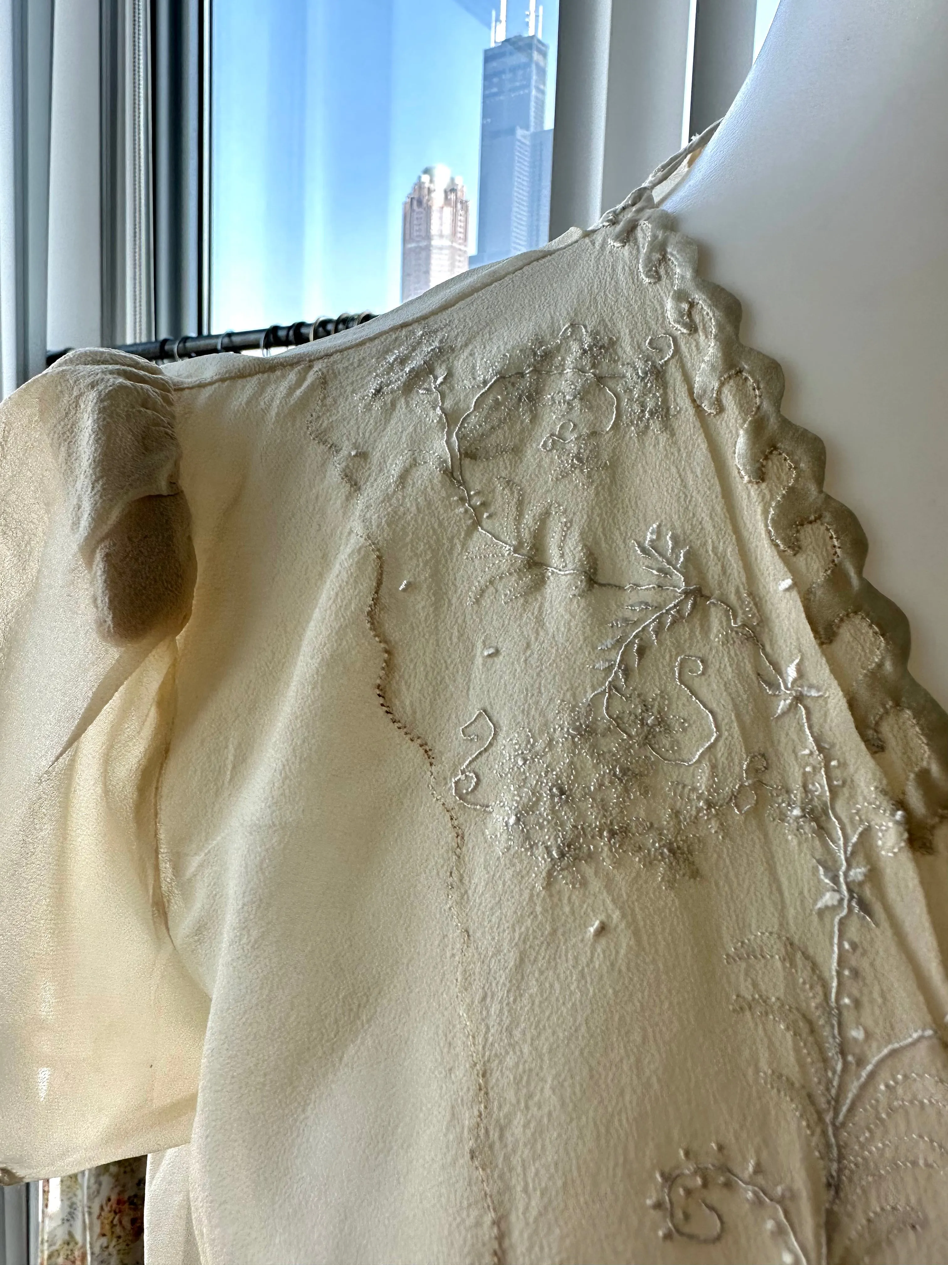 Silk Embroidered Bed Jacket - 20s - Bridal
