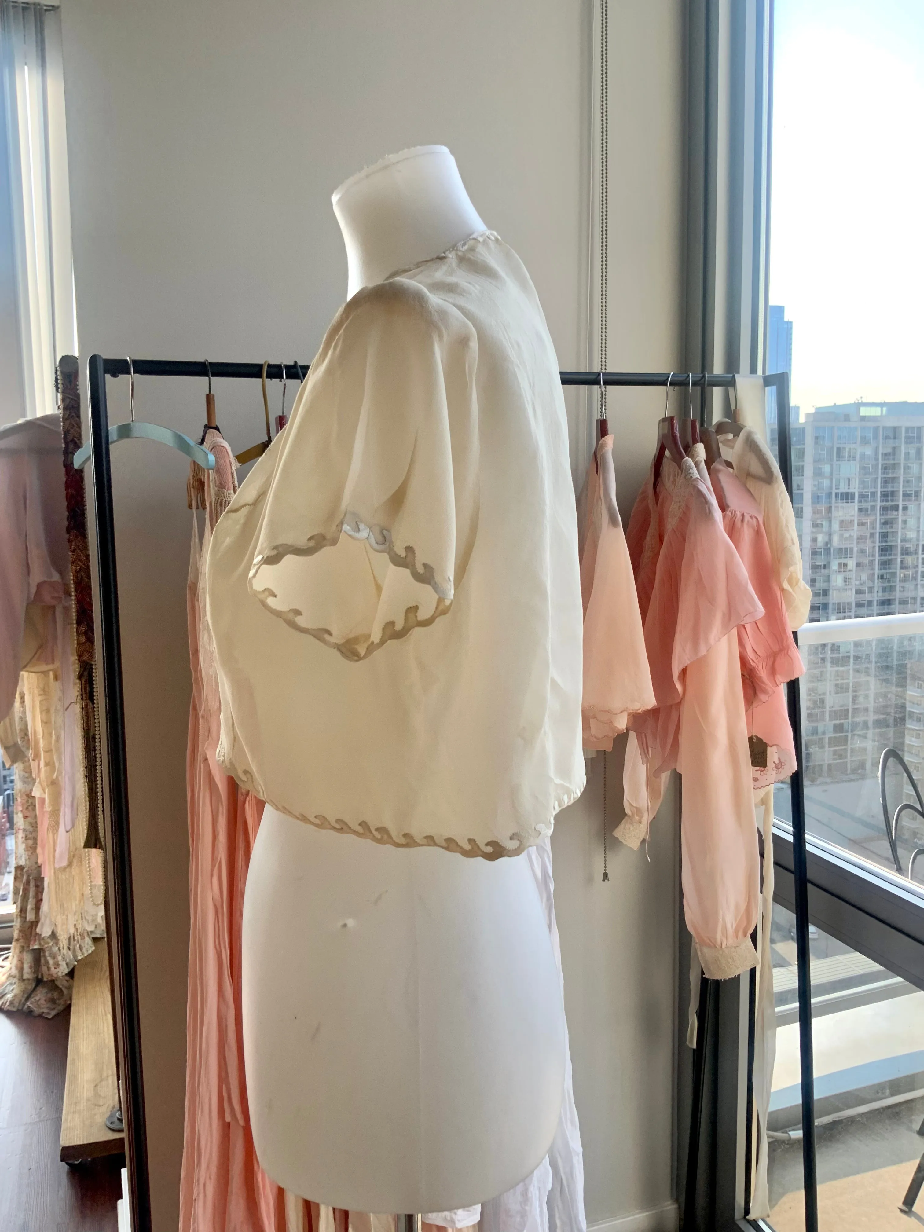 Silk Embroidered Bed Jacket - 20s - Bridal
