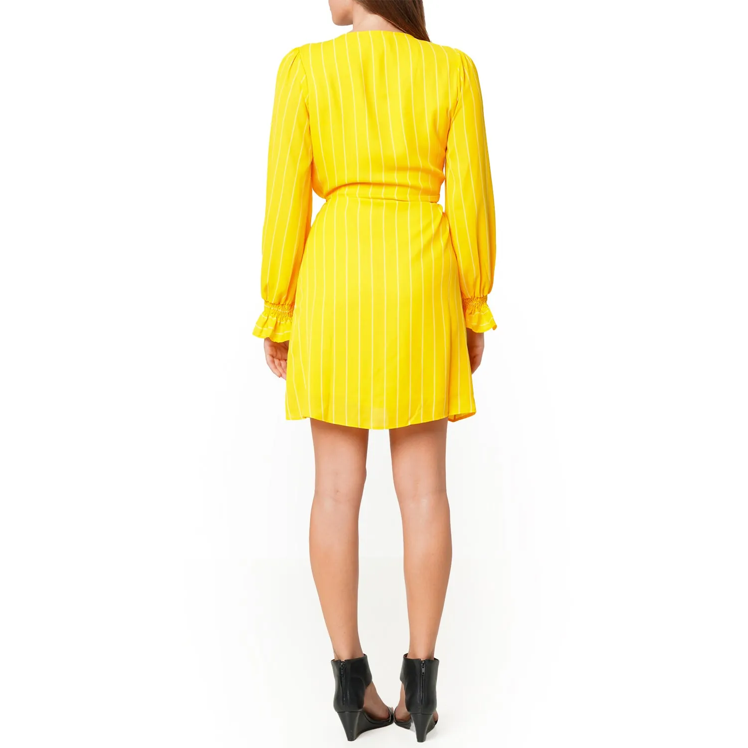 Smocked Bell Sleeve Wrap Dress in Yellow