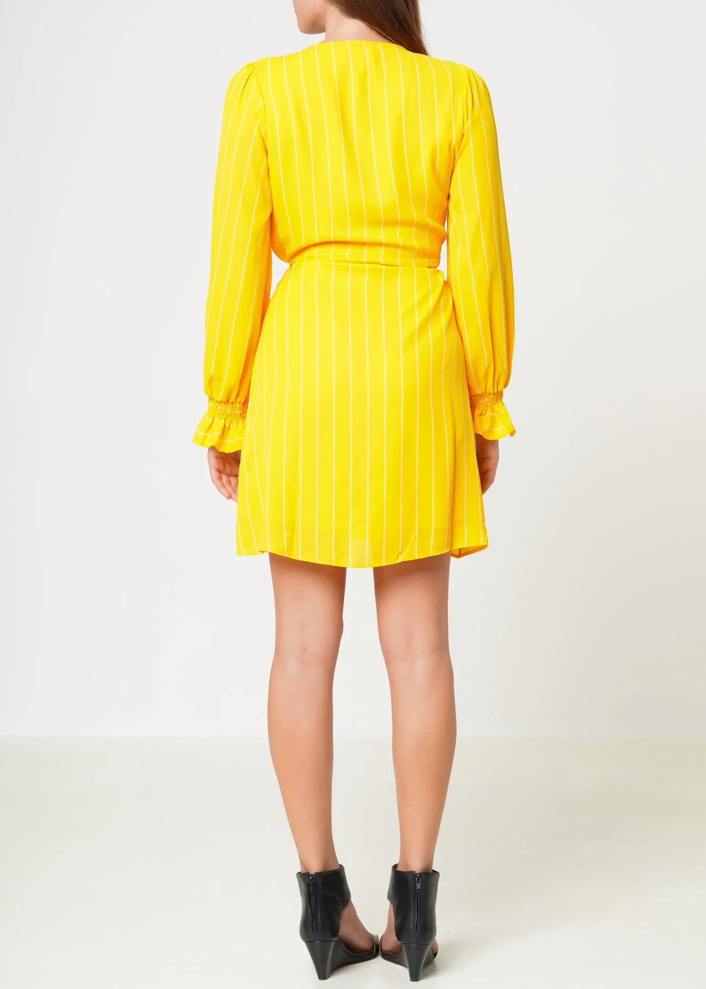 Smocked Bell Sleeve Wrap Dress in Yellow