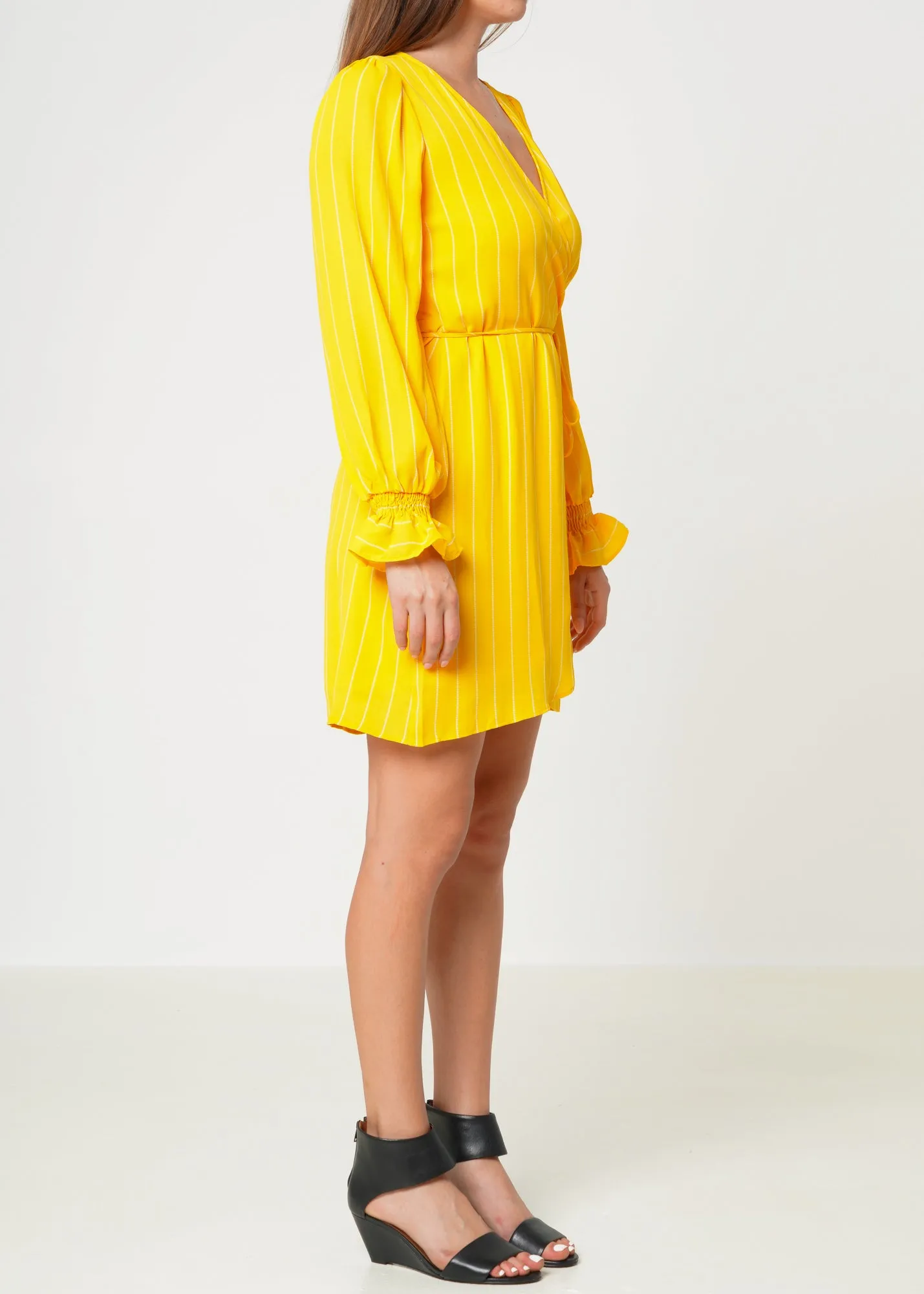 Smocked Bell Sleeve Wrap Dress in Yellow