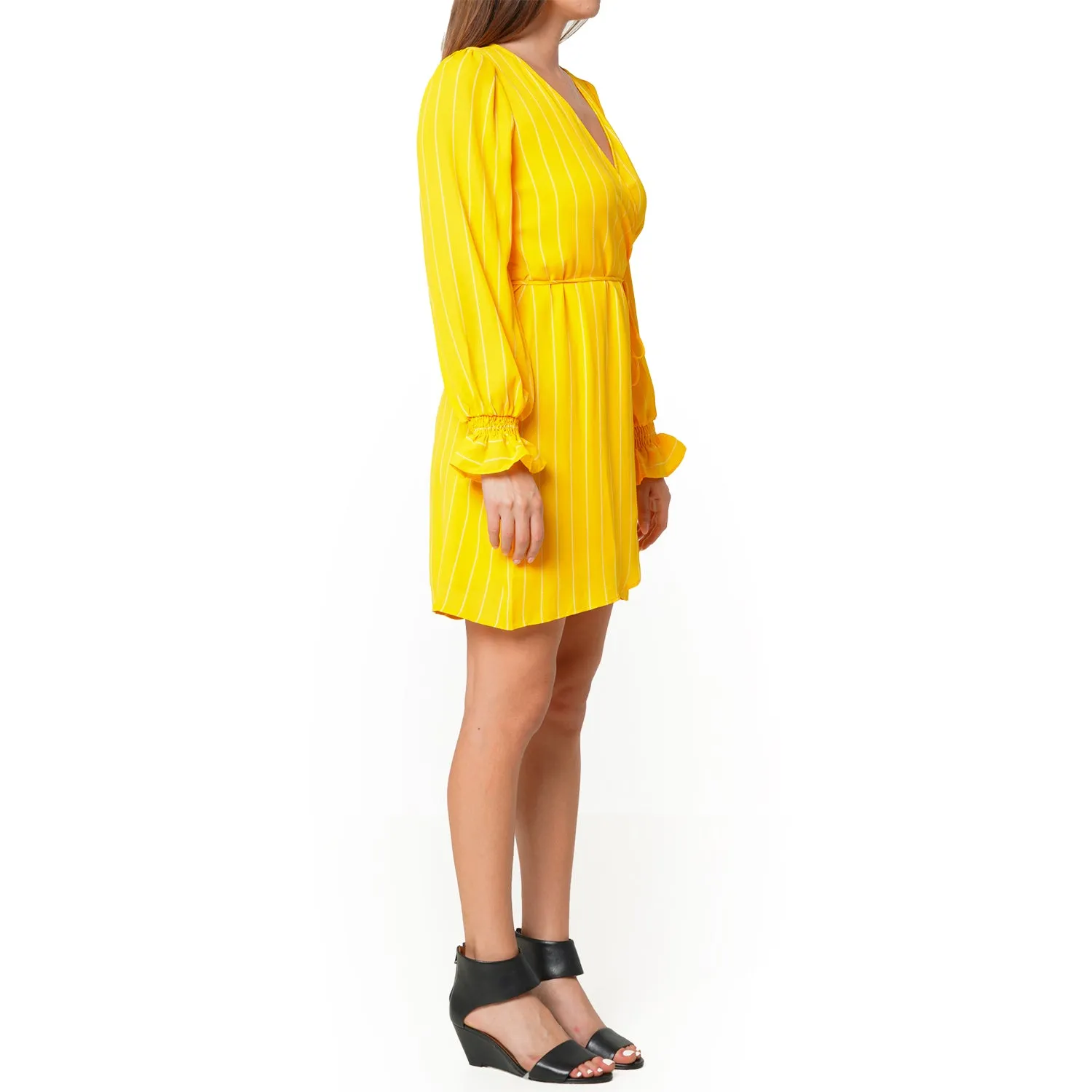 Smocked Bell Sleeve Wrap Dress in Yellow