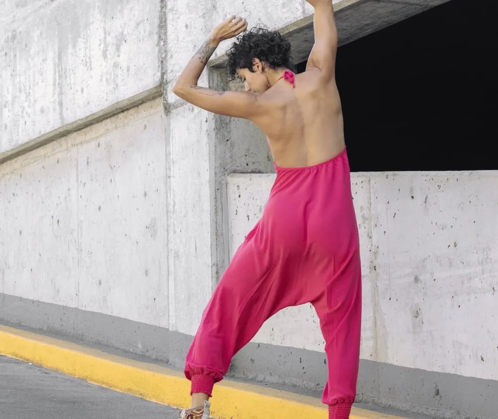 Solid Harem Jumpsuit Fushia