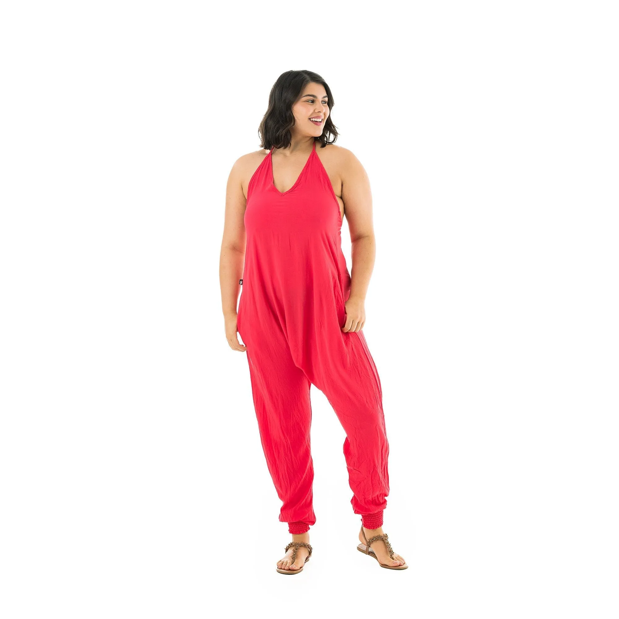 Solid Harem Jumpsuit Fushia