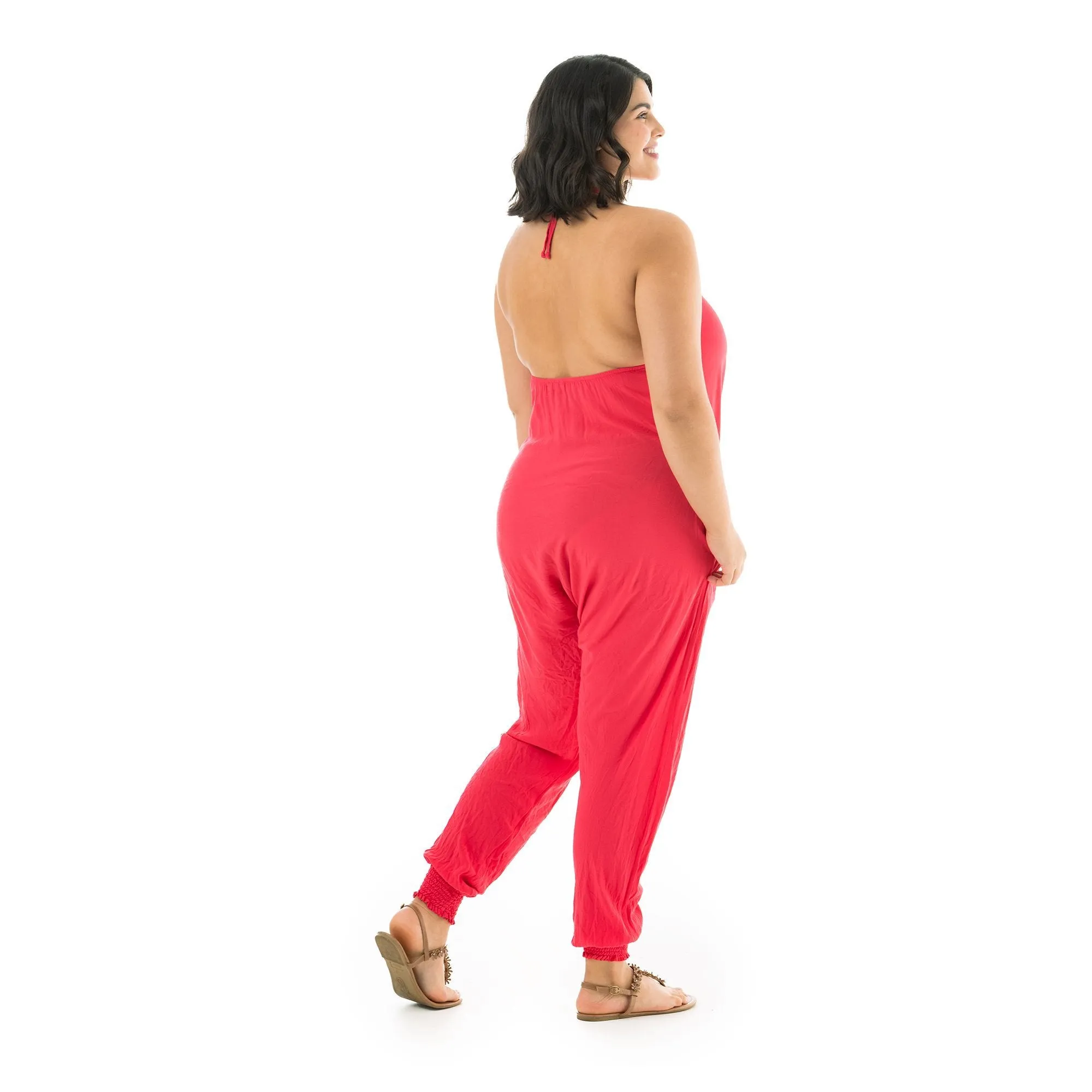 Solid Harem Jumpsuit Fushia