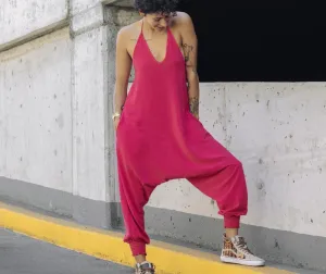 Solid Harem Jumpsuit Fushia