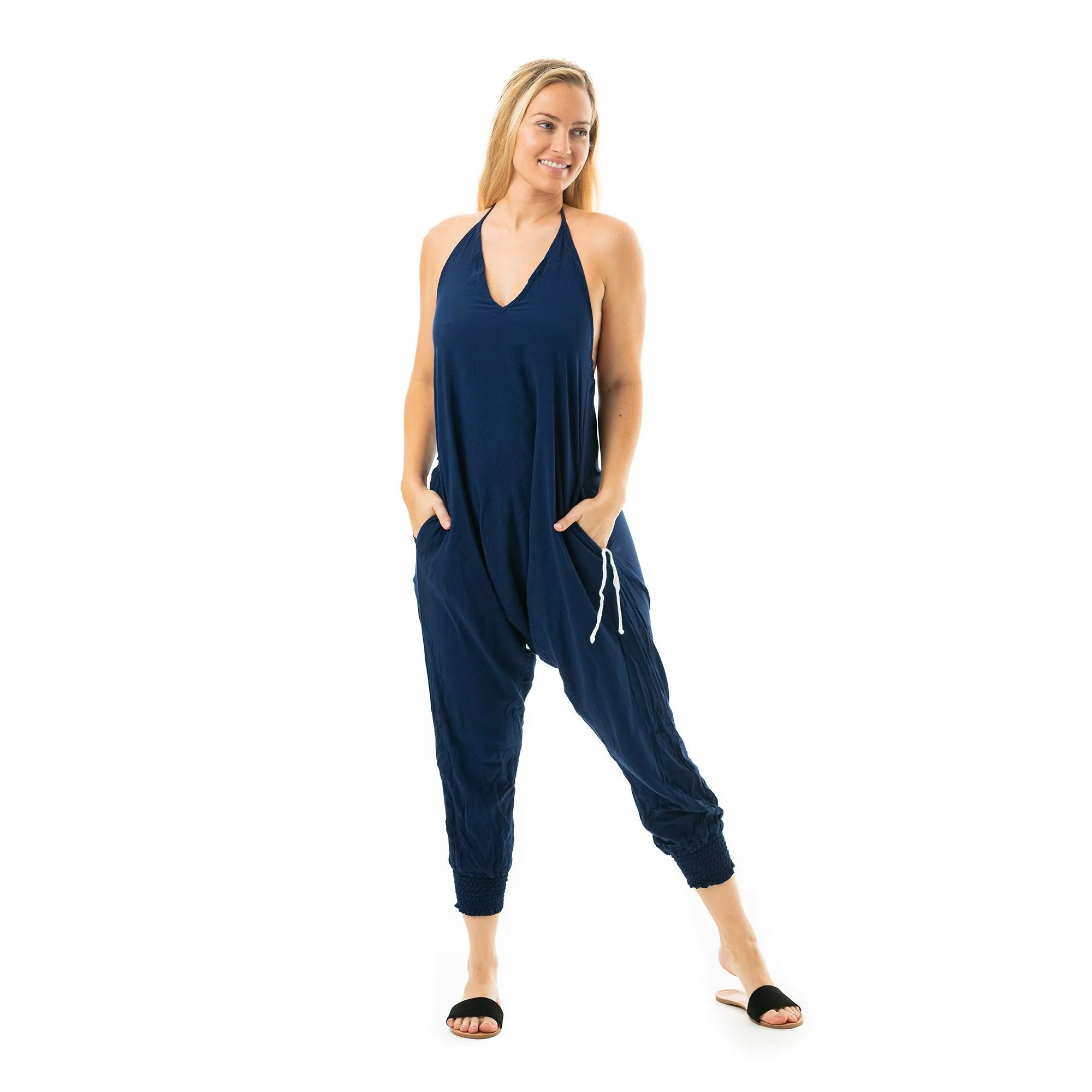 Solid Harem Jumpsuit Navy