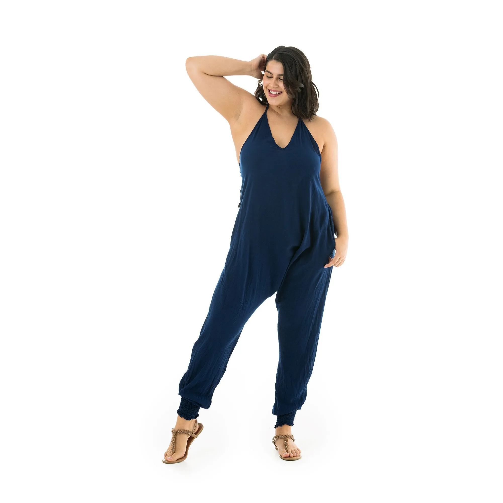 Solid Harem Jumpsuit Navy