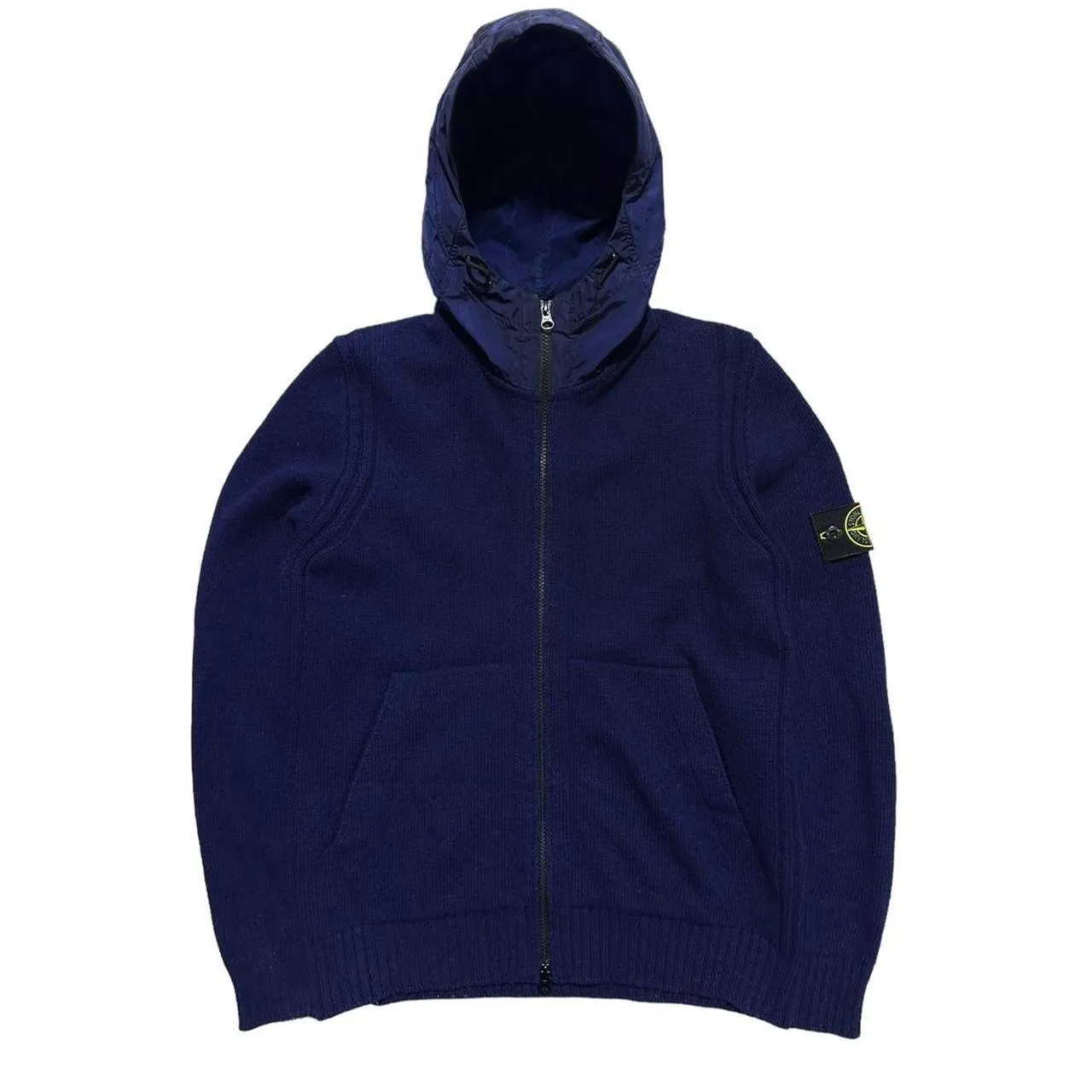 Stone Island Blue Wool Zip Up Hoodie
