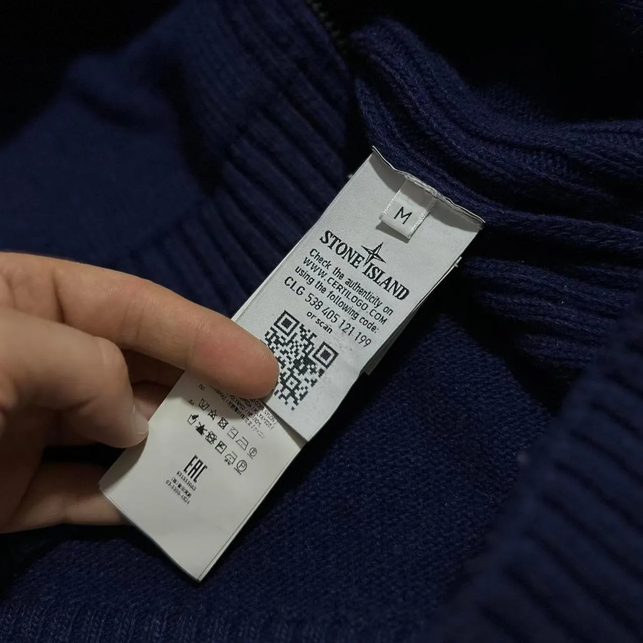 Stone Island Blue Wool Zip Up Hoodie
