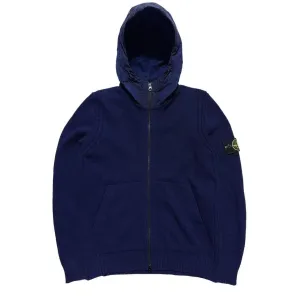 Stone Island Blue Wool Zip Up Hoodie
