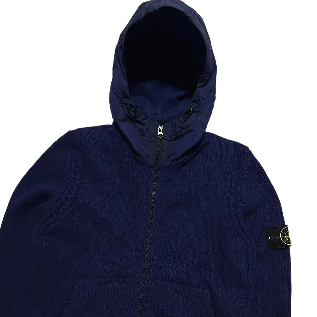 Stone Island Blue Wool Zip Up Hoodie
