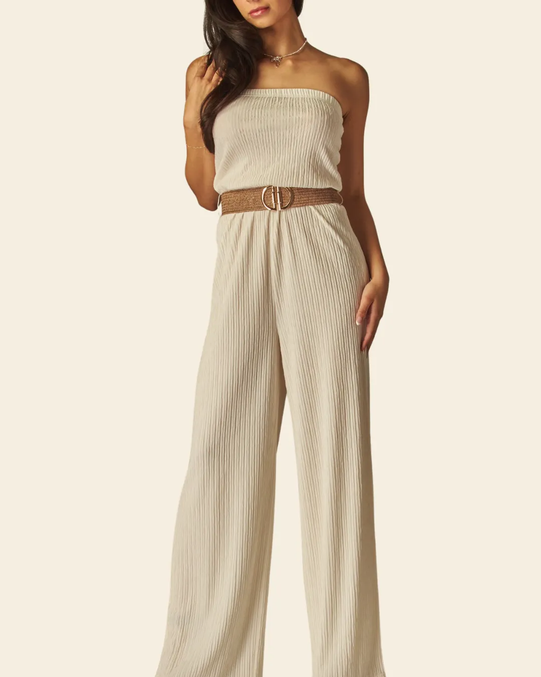 STRAPLESS BELTED JUMPSUIT