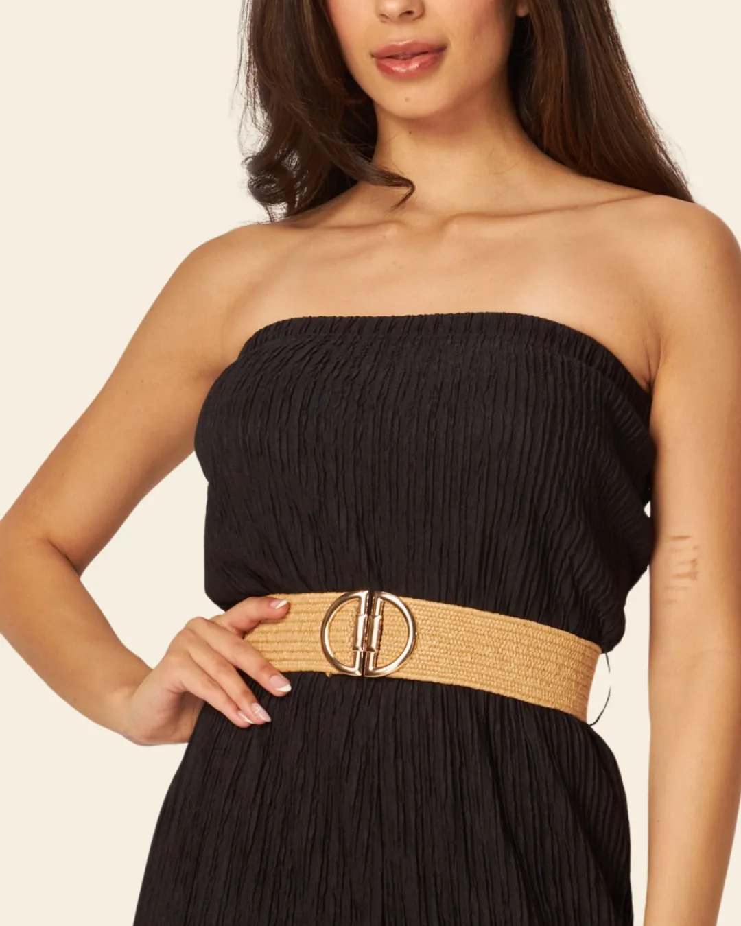 STRAPLESS BELTED JUMPSUIT
