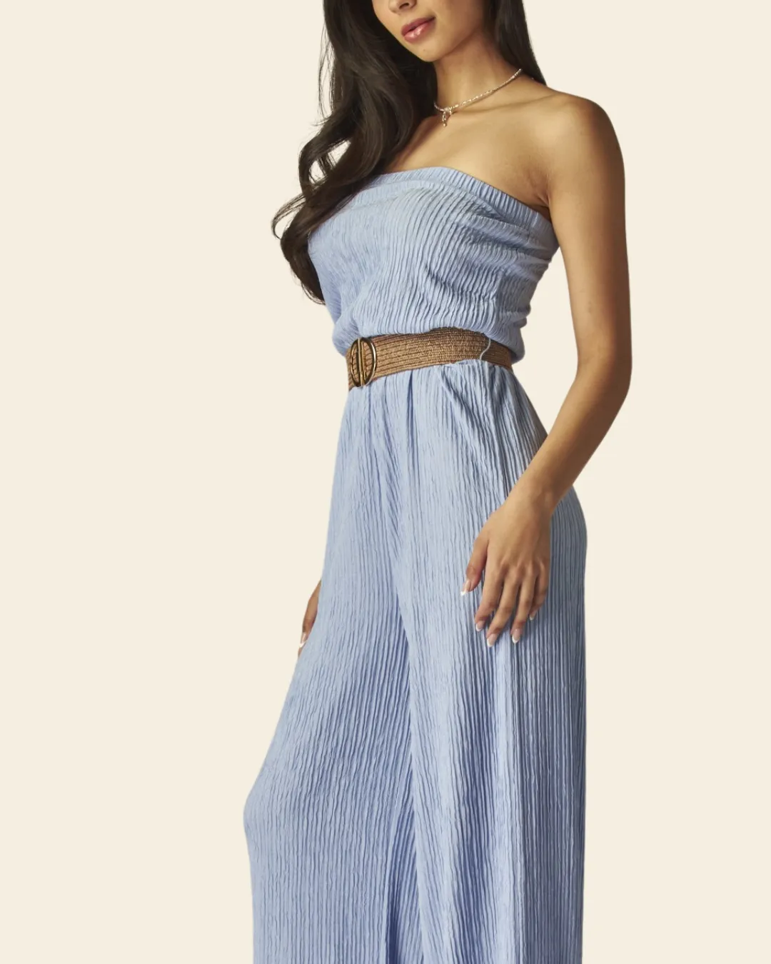STRAPLESS BELTED JUMPSUIT