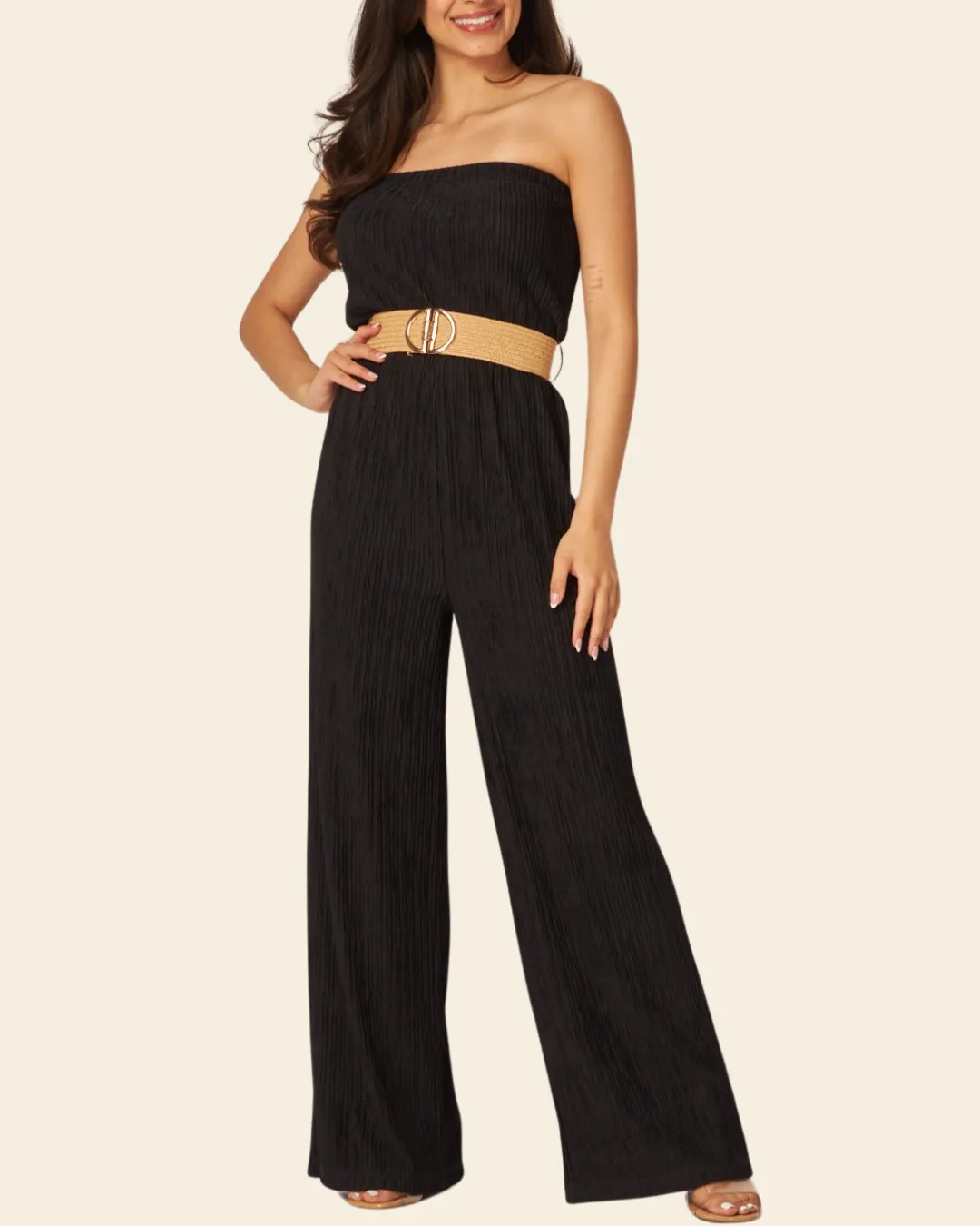 STRAPLESS BELTED JUMPSUIT