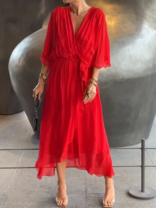 🎁Stylish and elegant V-neck chiffon dress