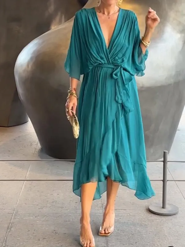 🎁Stylish and elegant V-neck chiffon dress