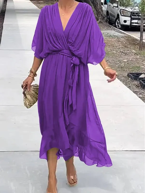 🎁Stylish and elegant V-neck chiffon dress