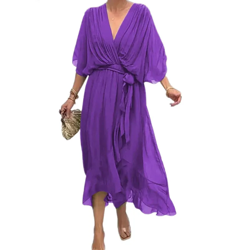 Stylish and elegant V-neck chiffon dress