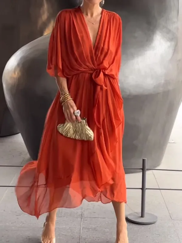 🎁Stylish and elegant V-neck chiffon dress
