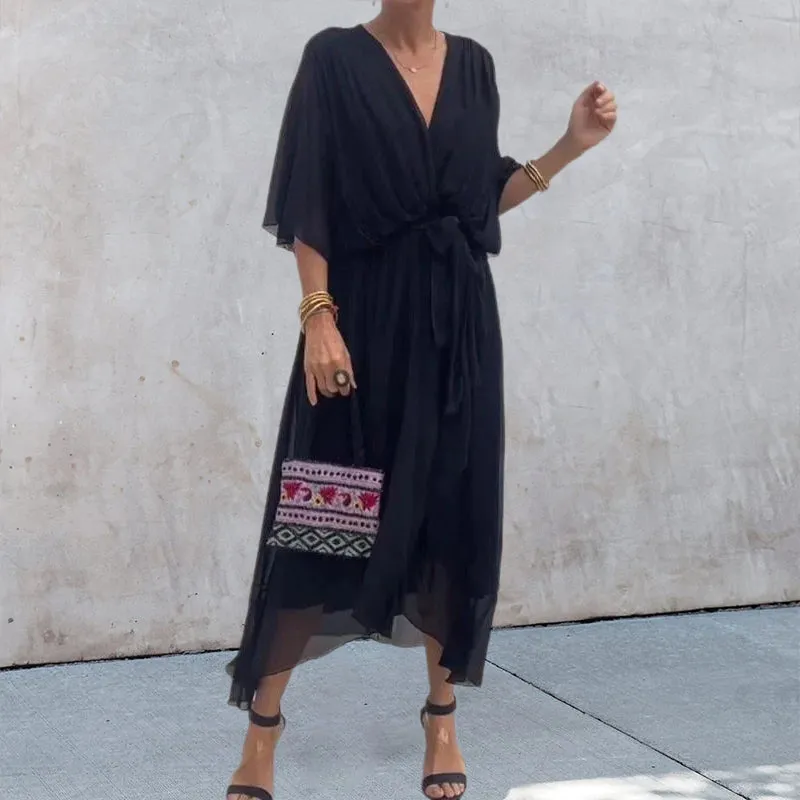 Stylish and elegant V-neck chiffon dress