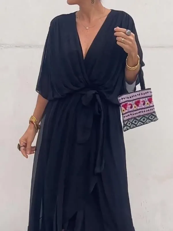 🎁Stylish and elegant V-neck chiffon dress