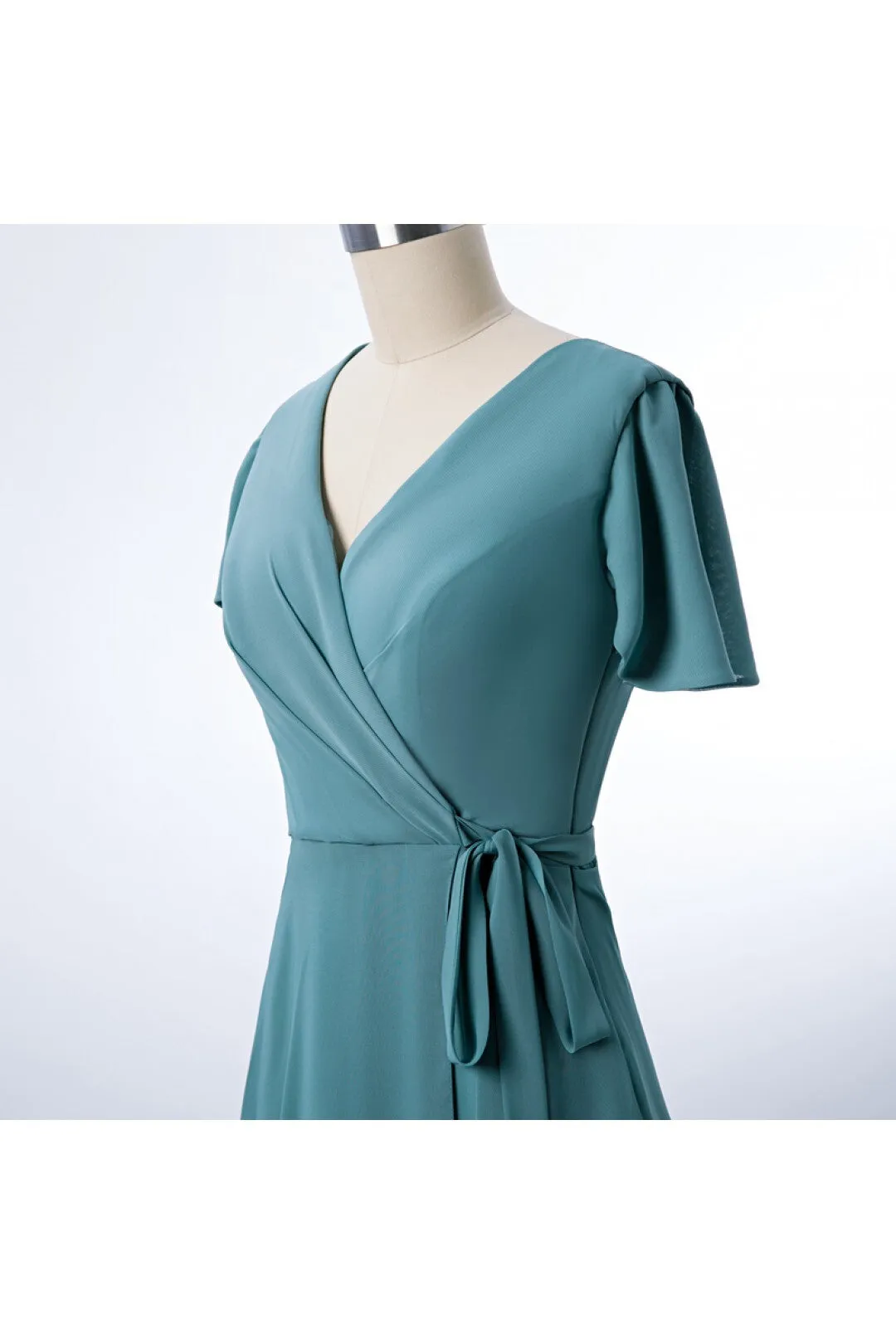 Teal Chiffon Long Wrap Bridesmaid Dress