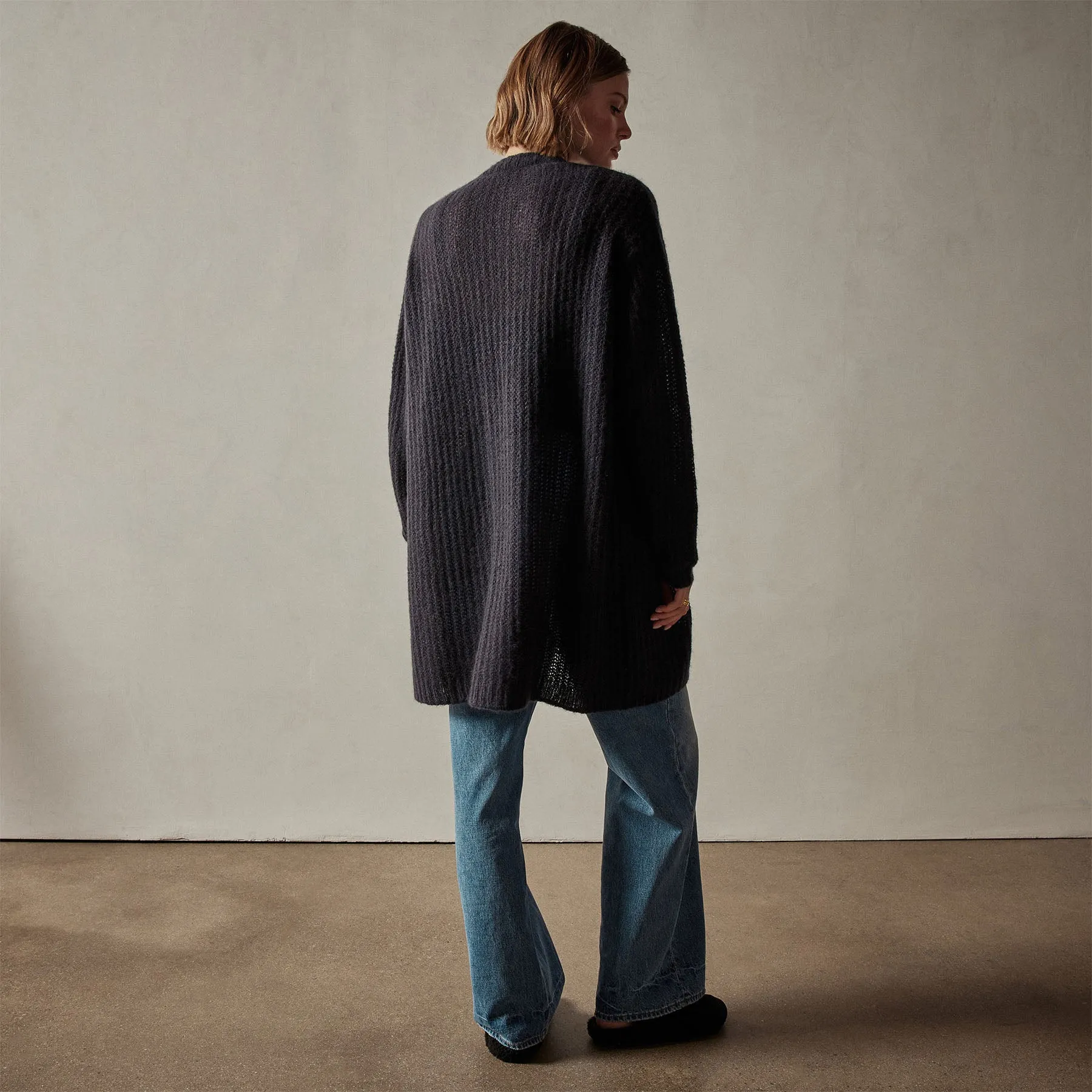 Textured Cashmere Knit Cardigan - Black