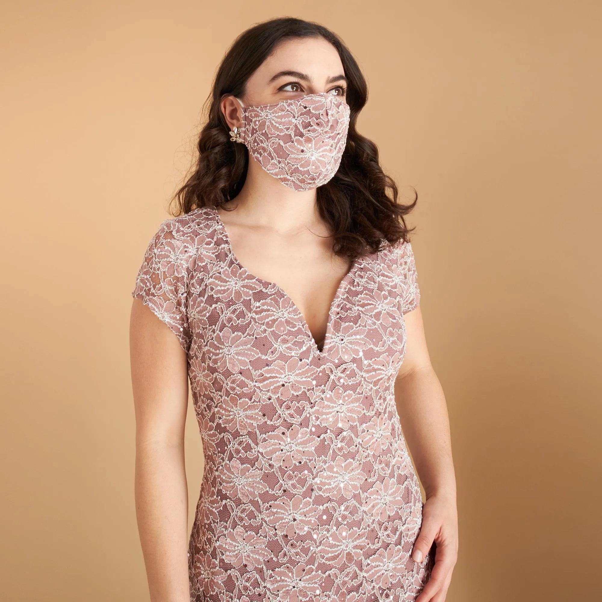 Two-Tone Rosewood Pink Lace Sequin Face Mask