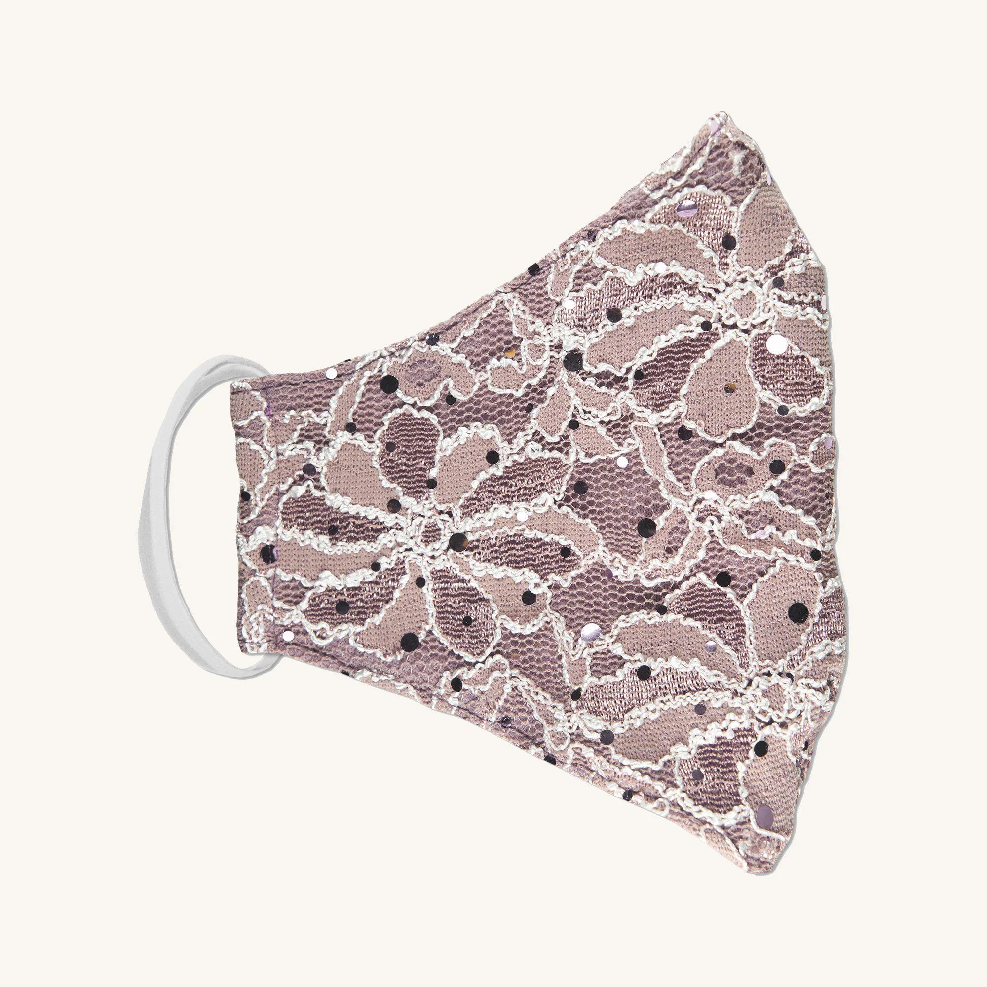 Two-Tone Rosewood Pink Lace Sequin Face Mask