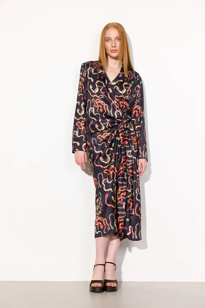 Ursula Wrap Dress - Black snake Art Print