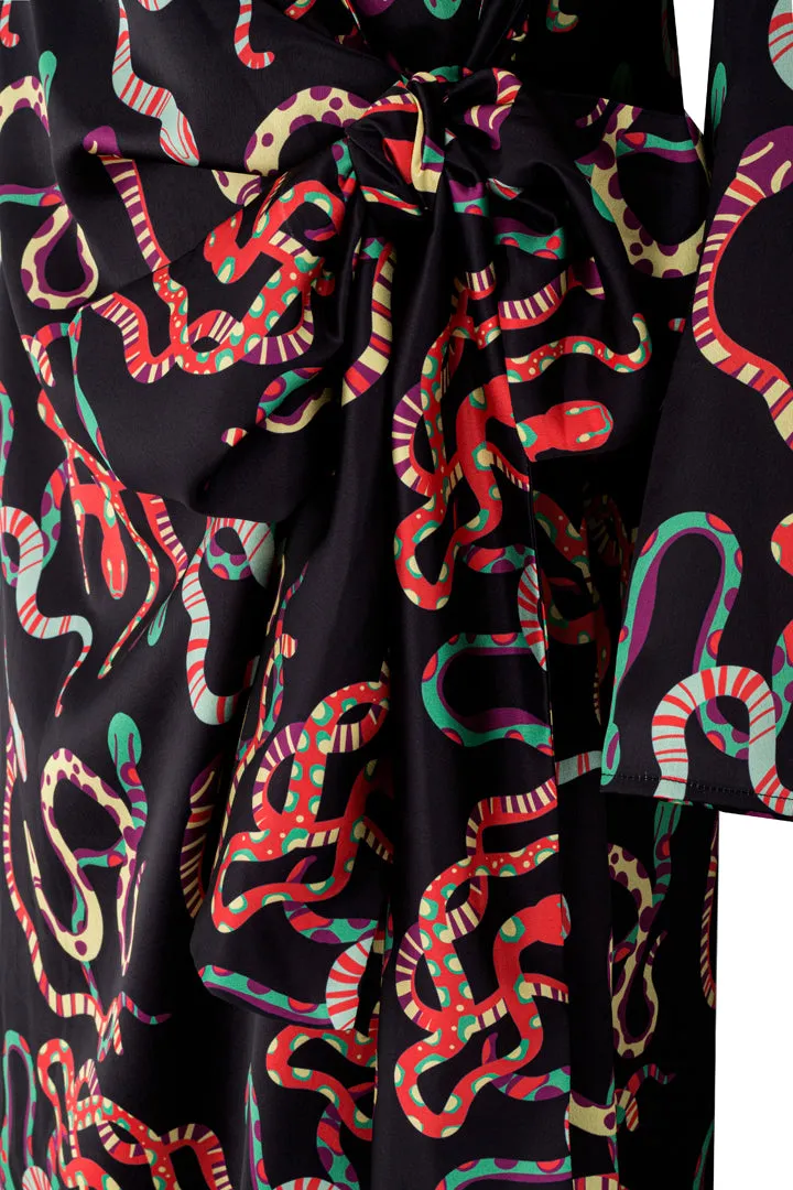 Ursula Wrap Dress - Black snake Art Print