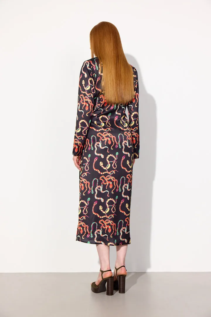 Ursula Wrap Dress - Black snake Art Print