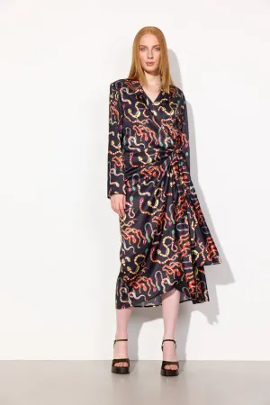 Ursula Wrap Dress - Black snake Art Print