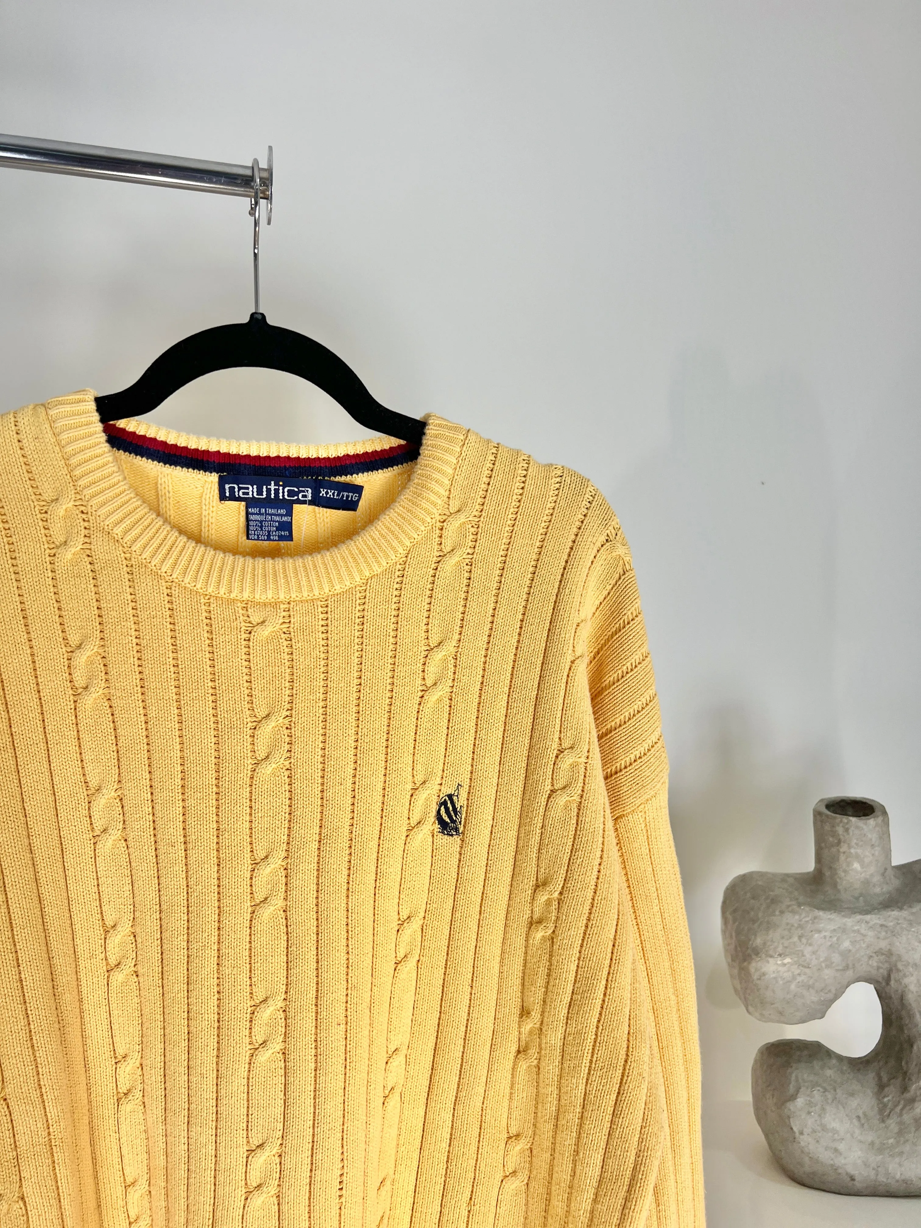 VINTAGE NAUTICA PALE YELLOW CABLE KNIT SWEATER