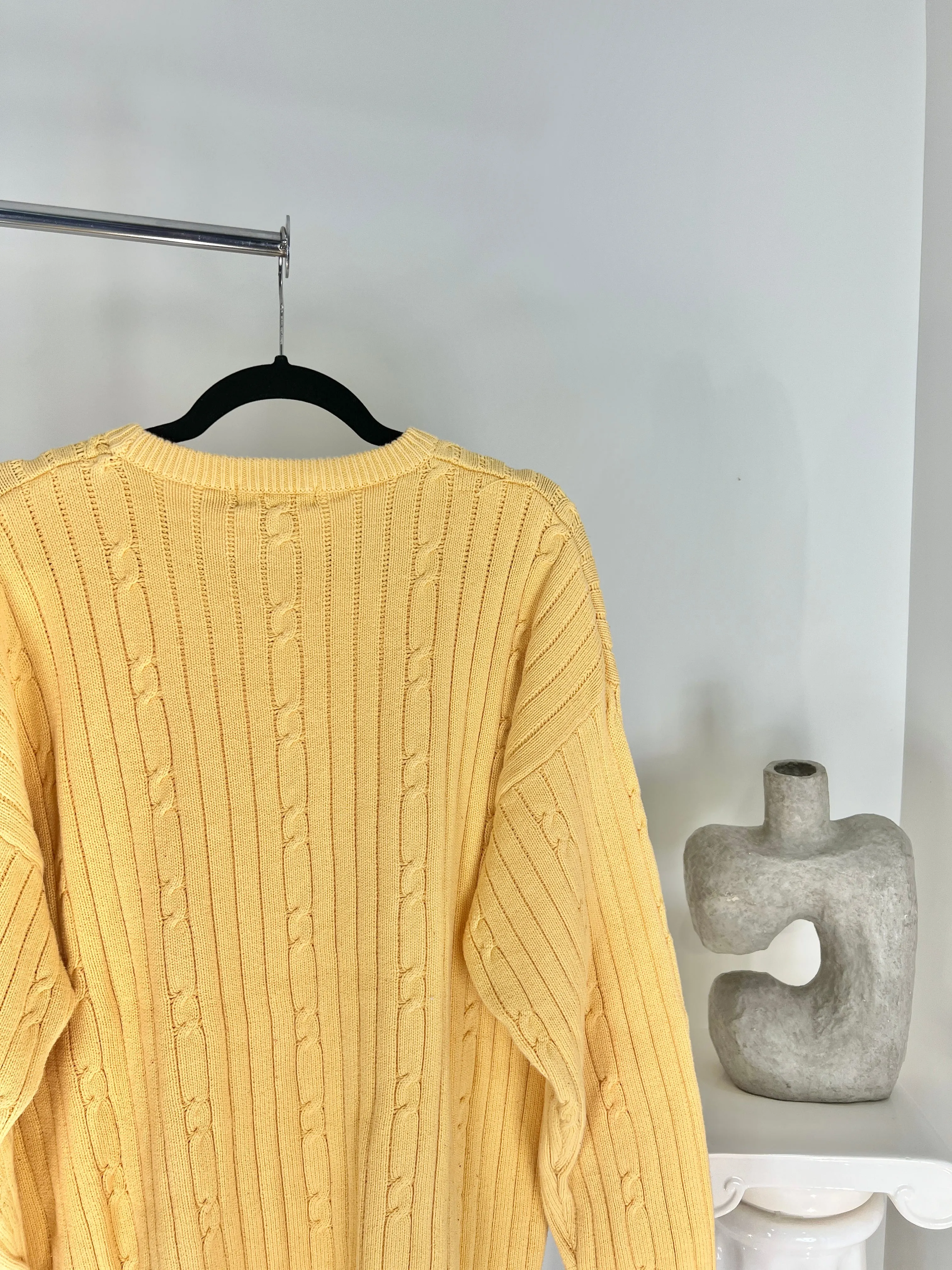 VINTAGE NAUTICA PALE YELLOW CABLE KNIT SWEATER