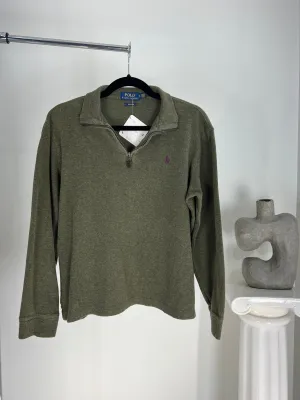 VINTAGE RALPH LAUREN OLIVE GREEN QUARTER ZIP SWEATER