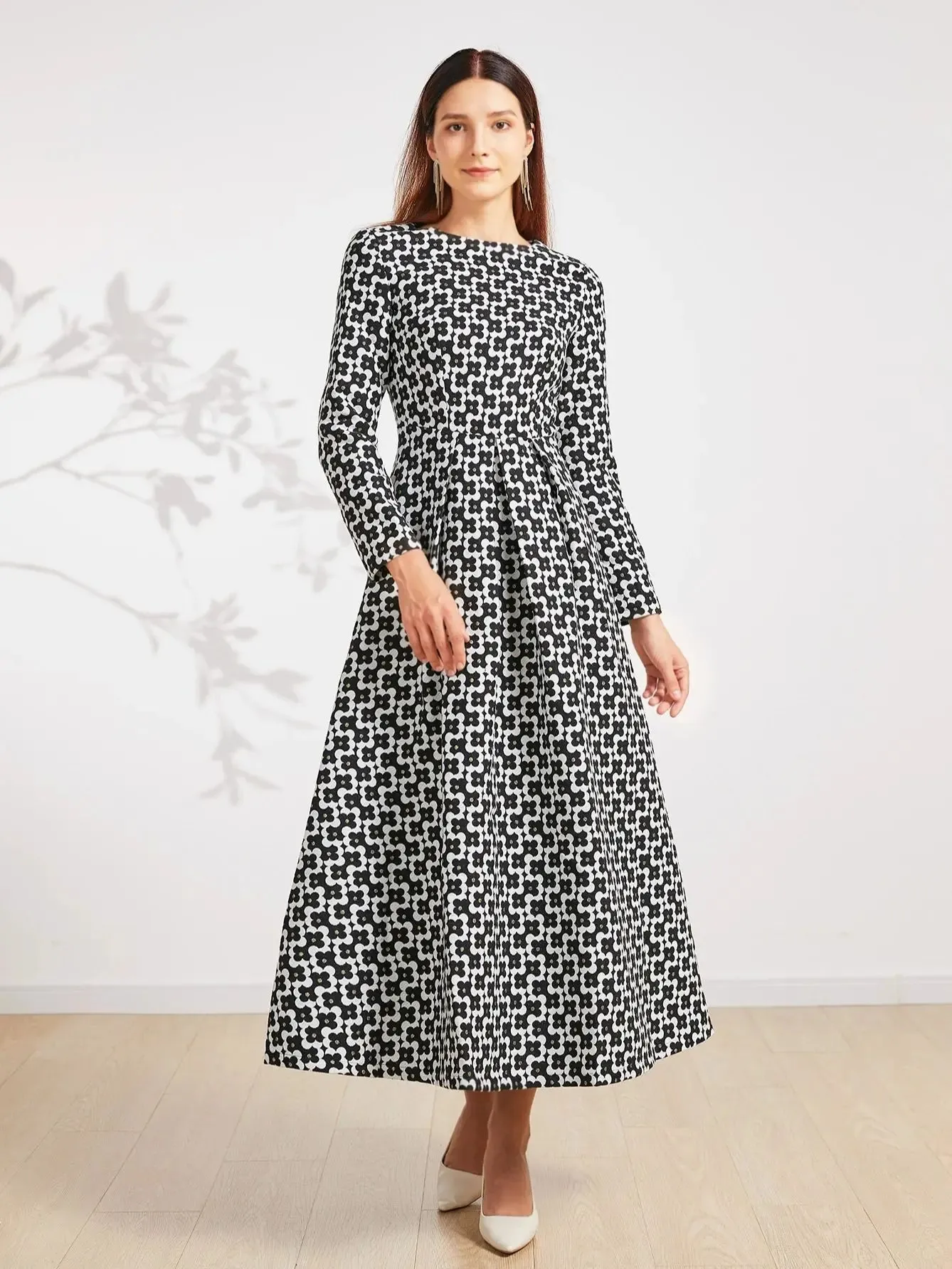 Vintage Thread Long Sleeve Casual Party Dress
